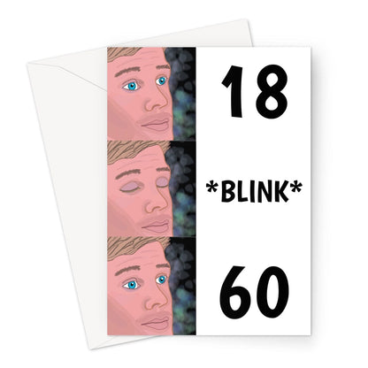 Funny 60th birthday blink meme greetings card.