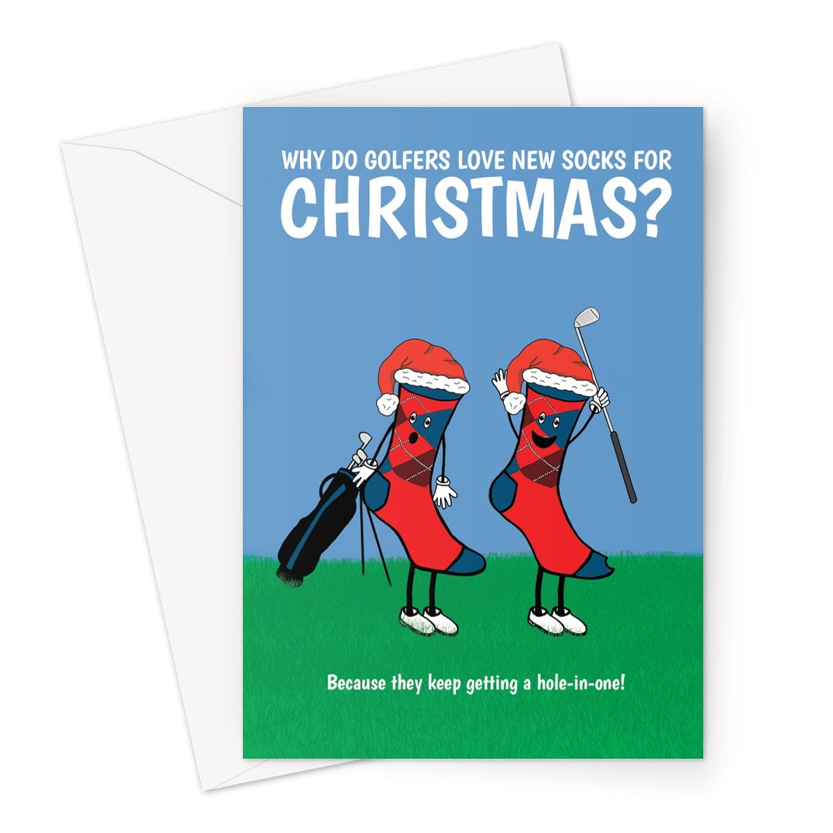 Merry Christmas Card - Funny Golf Socks Joke - Hole In One - A5 Greeting Card