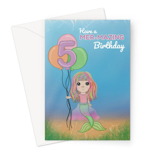 A cute mermaid birthday card for a 5 year old.