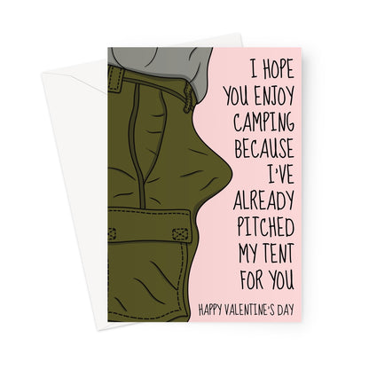 A rude Valentine's Day card for a woman with a camping theme.