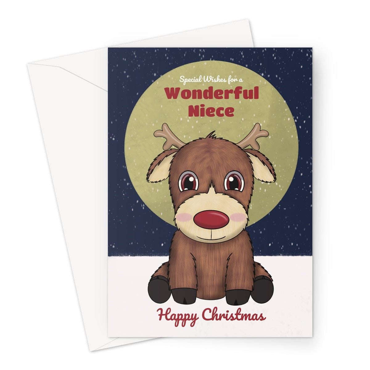 Red nosed Reindeer Christmas card for a Niece.