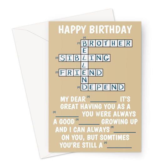 Funny corssword themed birthday card for a bellend of a brother.