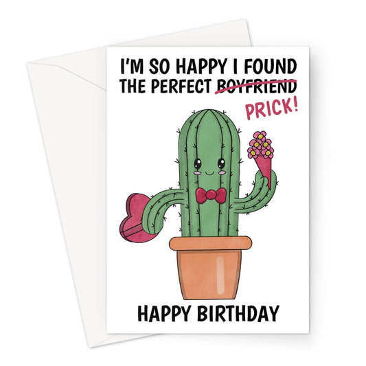 A cute kawaii cactus birthday card for the perfect prick of a boyfriend.