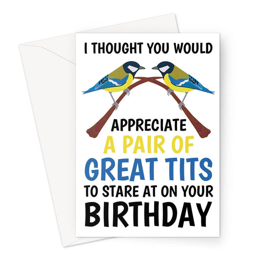 Great Tits Bird Birthday Card