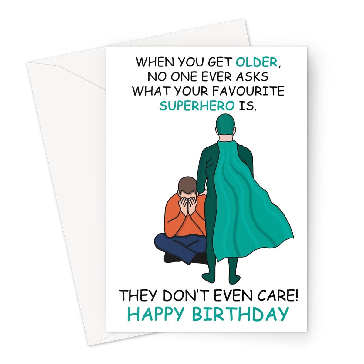 Funny birthday card for an adult who loves superheros.