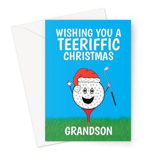 A funny golf themed Christmas card for a Grandson.