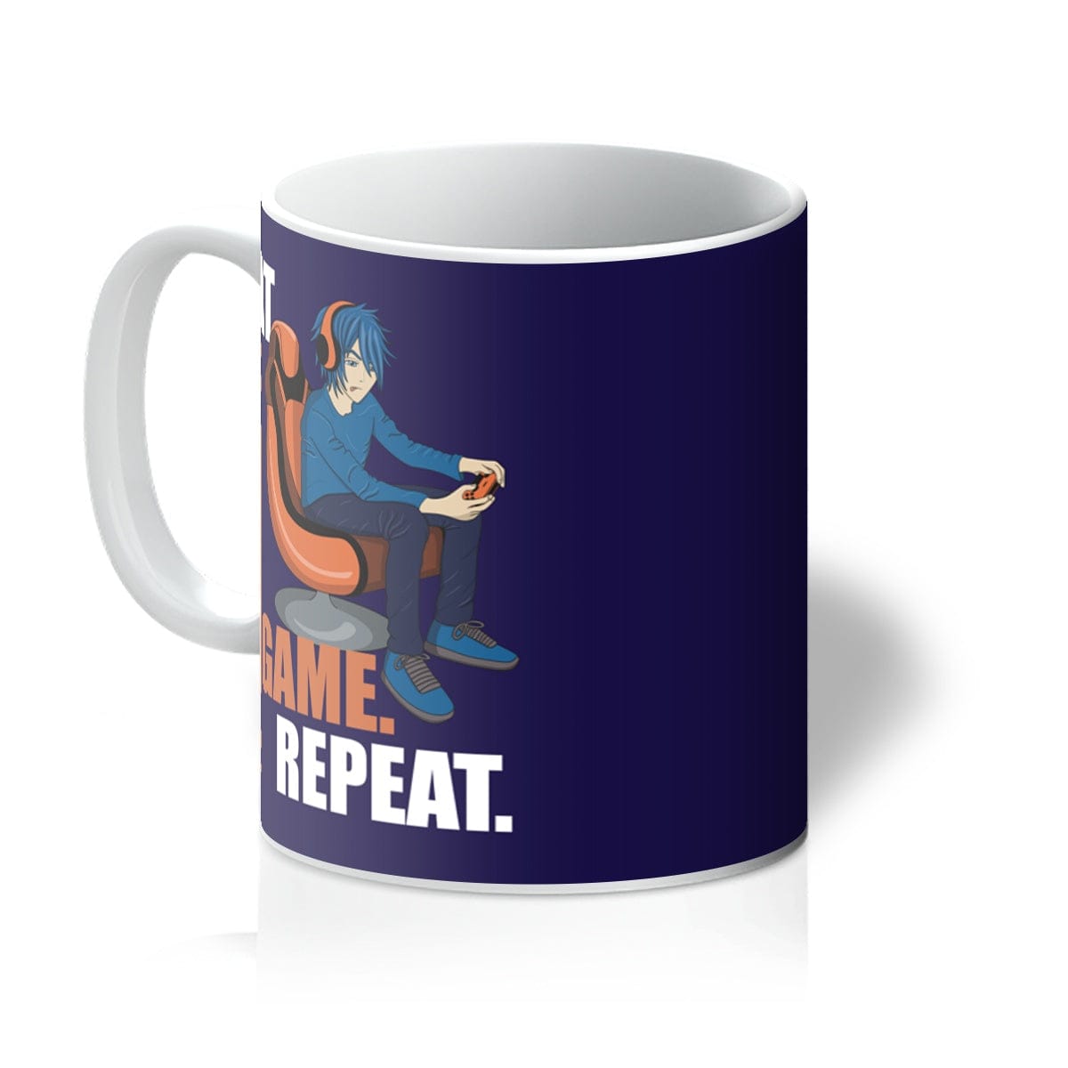 Eat sleep game repeat, blue video gamer 11oz mug.