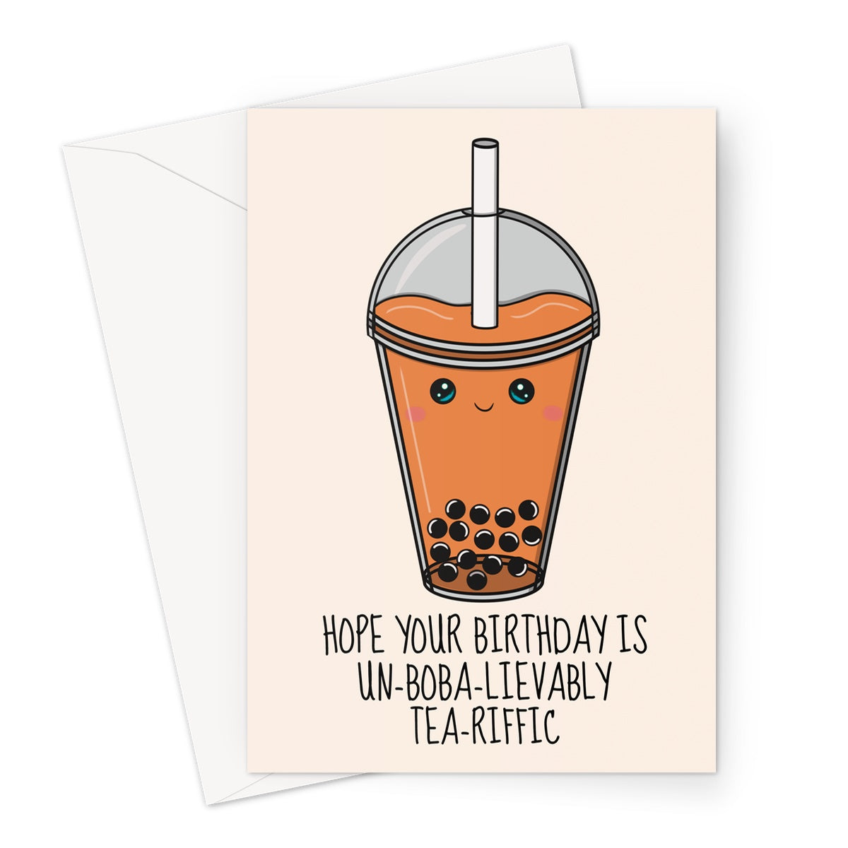 Orange Boba Tea Birthday Card