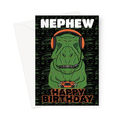 Gaming Dinosaur birthday card for a Nephew