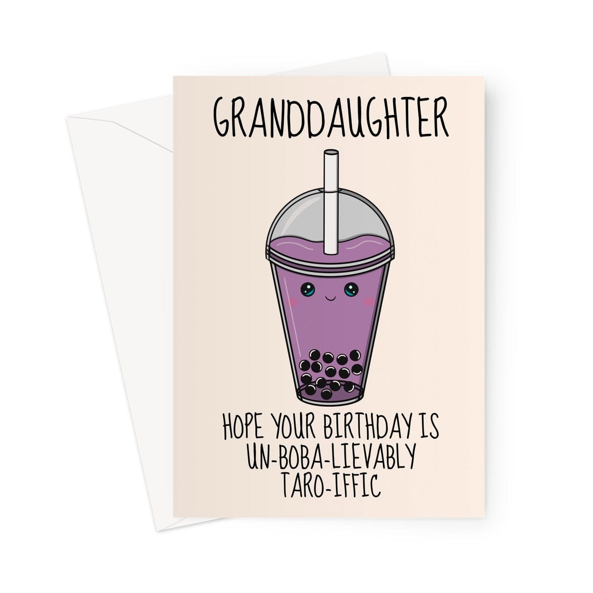 Cute bubble tea birthday card for Granddaughter