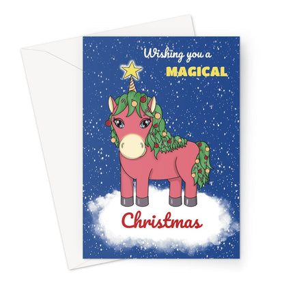 Festive pink Unicorn Christmas card.