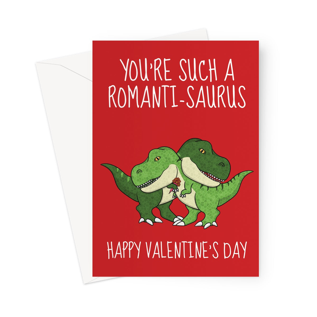 A cute t-rex dinosaur themed Valentine's Day card