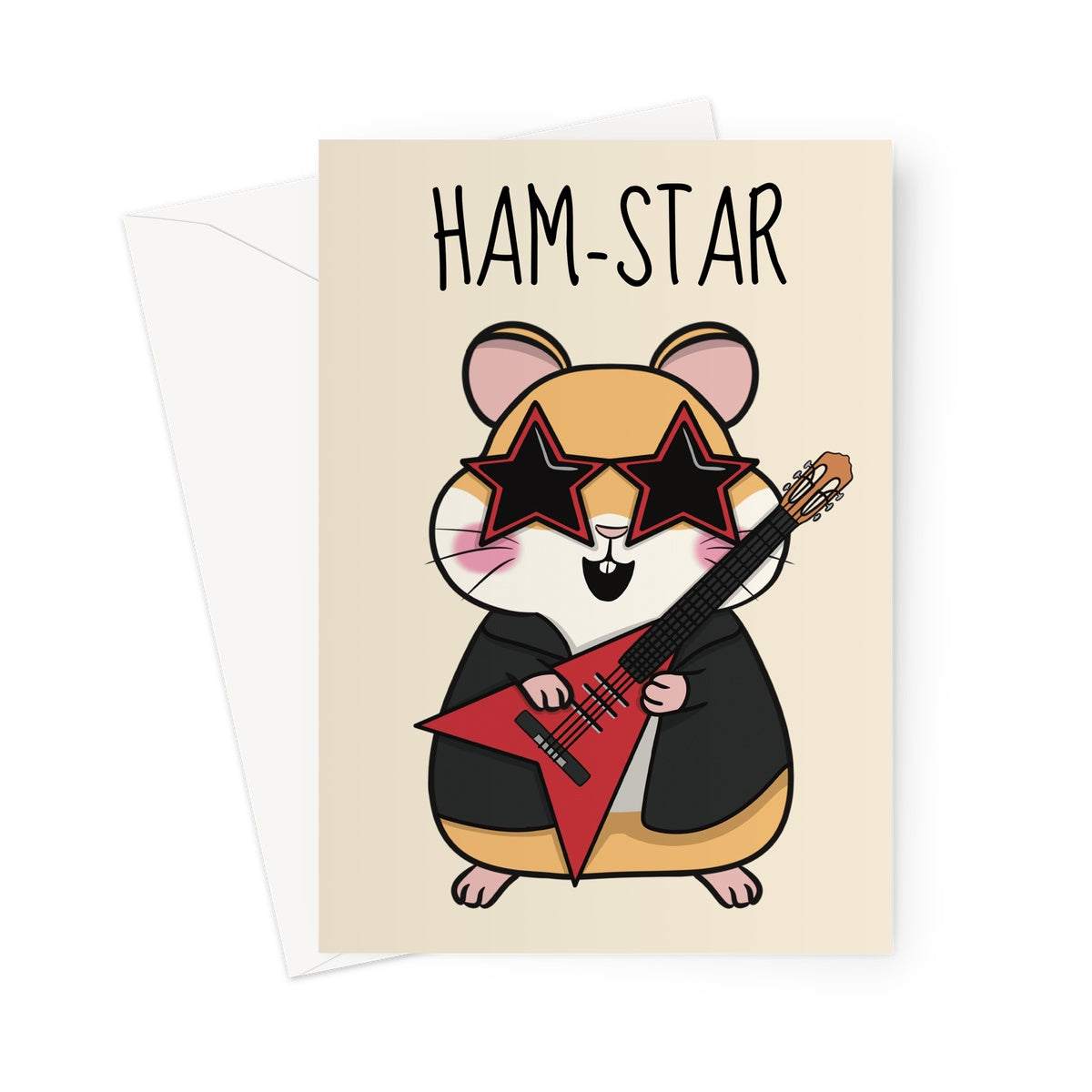 Cute Hamster dressed as a rockstar greeting card.