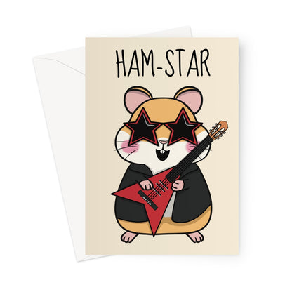 Cute Hamster dressed as a rockstar greeting card.