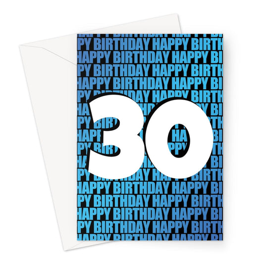 Number 30 blue birthday card.
