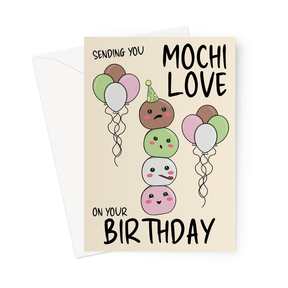 Cute Japanese mochi birthday card.