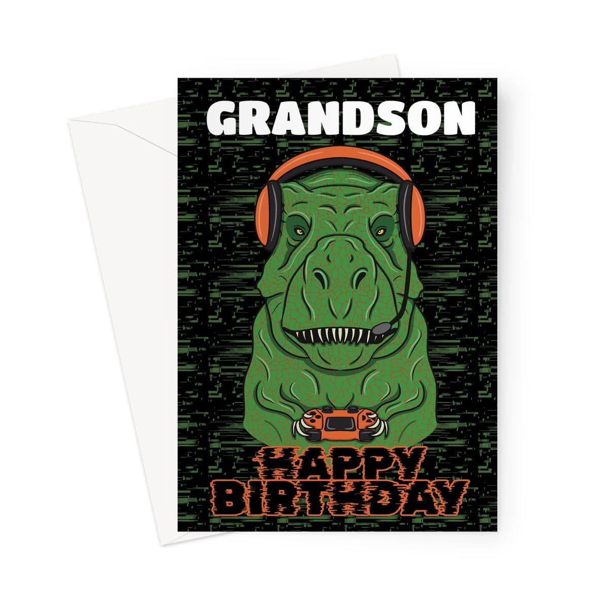 Birthday card for a video gamer who loves Dinosaurs.
