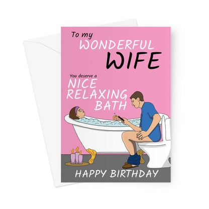 Funny birthday card for Wife, dirty adult humour bath joke.