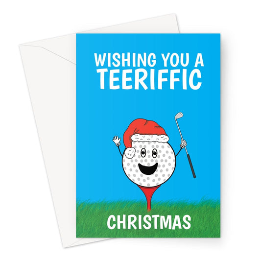 Merry Christmas Card - Golf Ball Teeriffic Pun - A5 Greeting Card