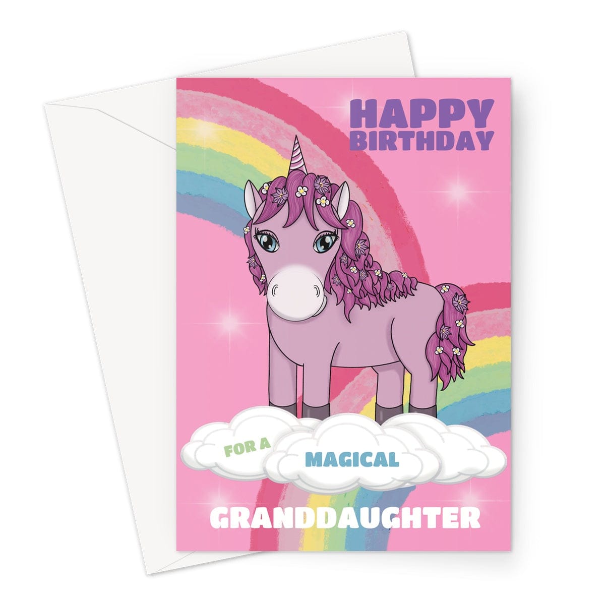 A cute unicorn birthday card for a magical Granddaughter.