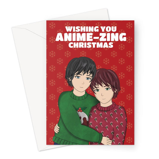 Anime Christmas card with two boys for a gay LGBTQ+ couple.