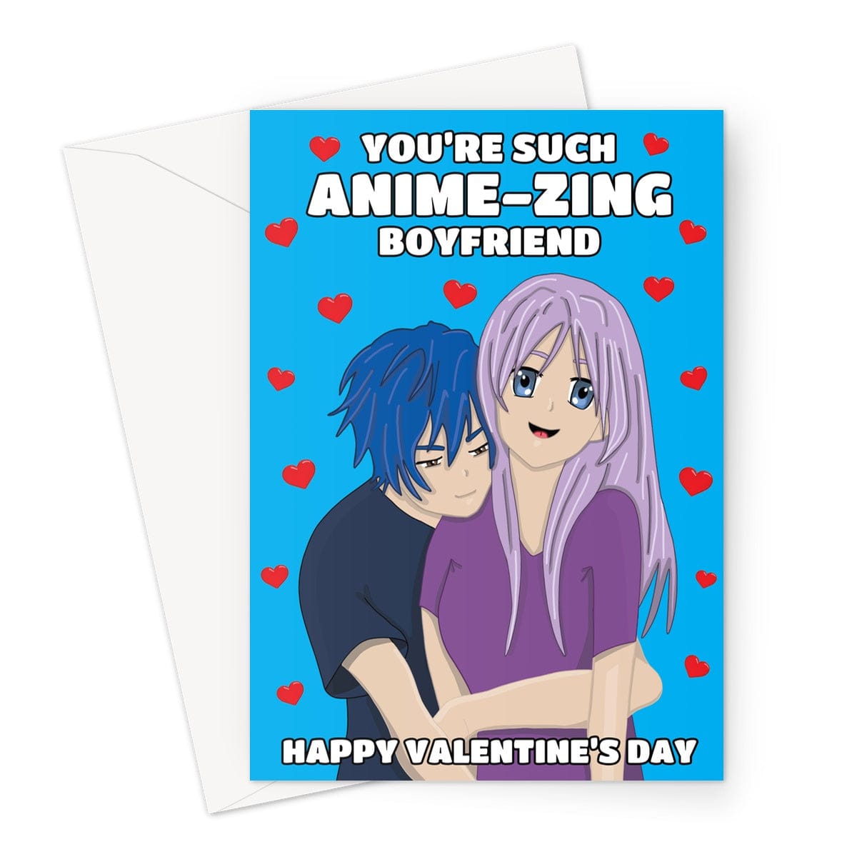 A cute anime couple Valentine's Day card for a boyfriend.