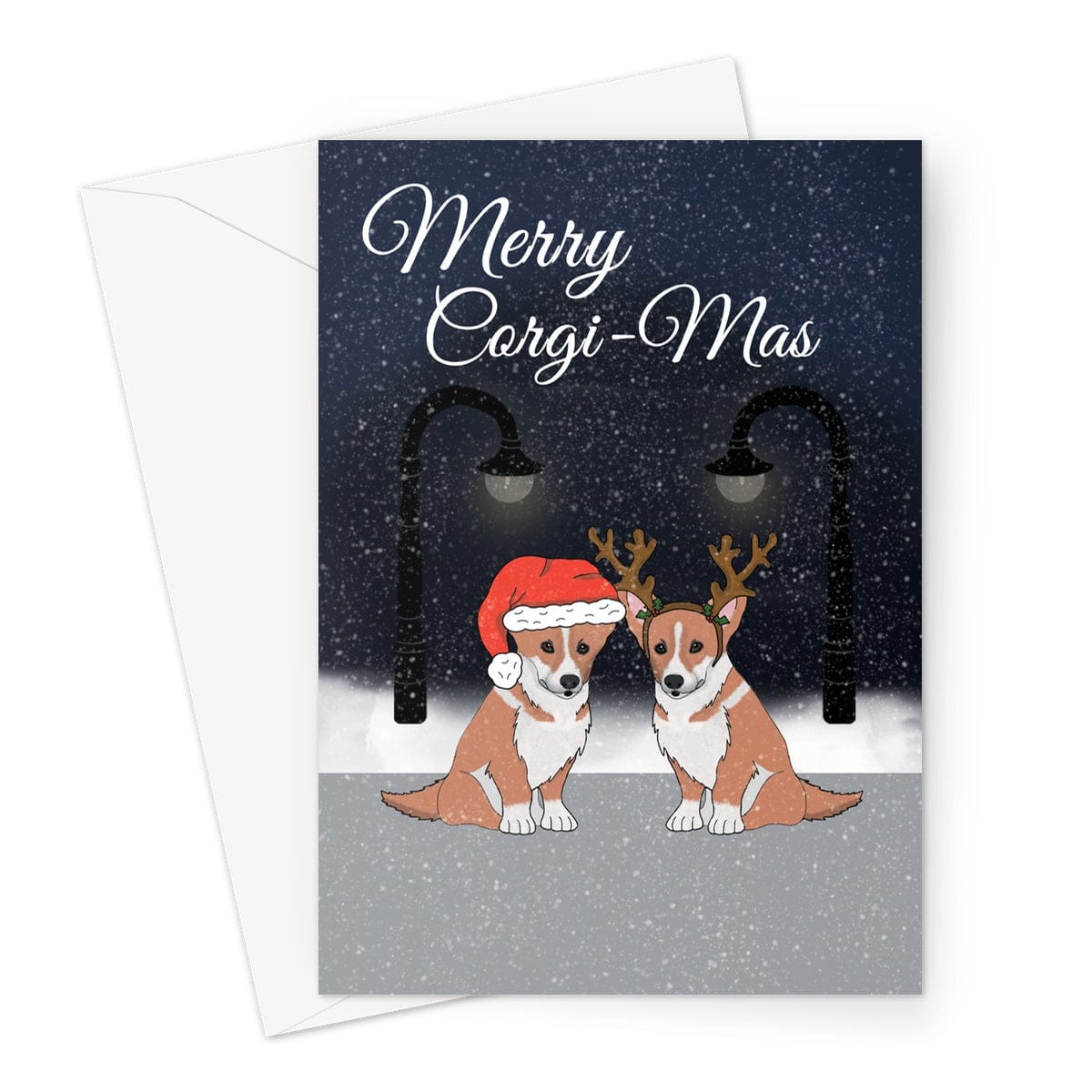 Merry Christmas Card - Cute Corgi Dogs - A5 Greeting Card