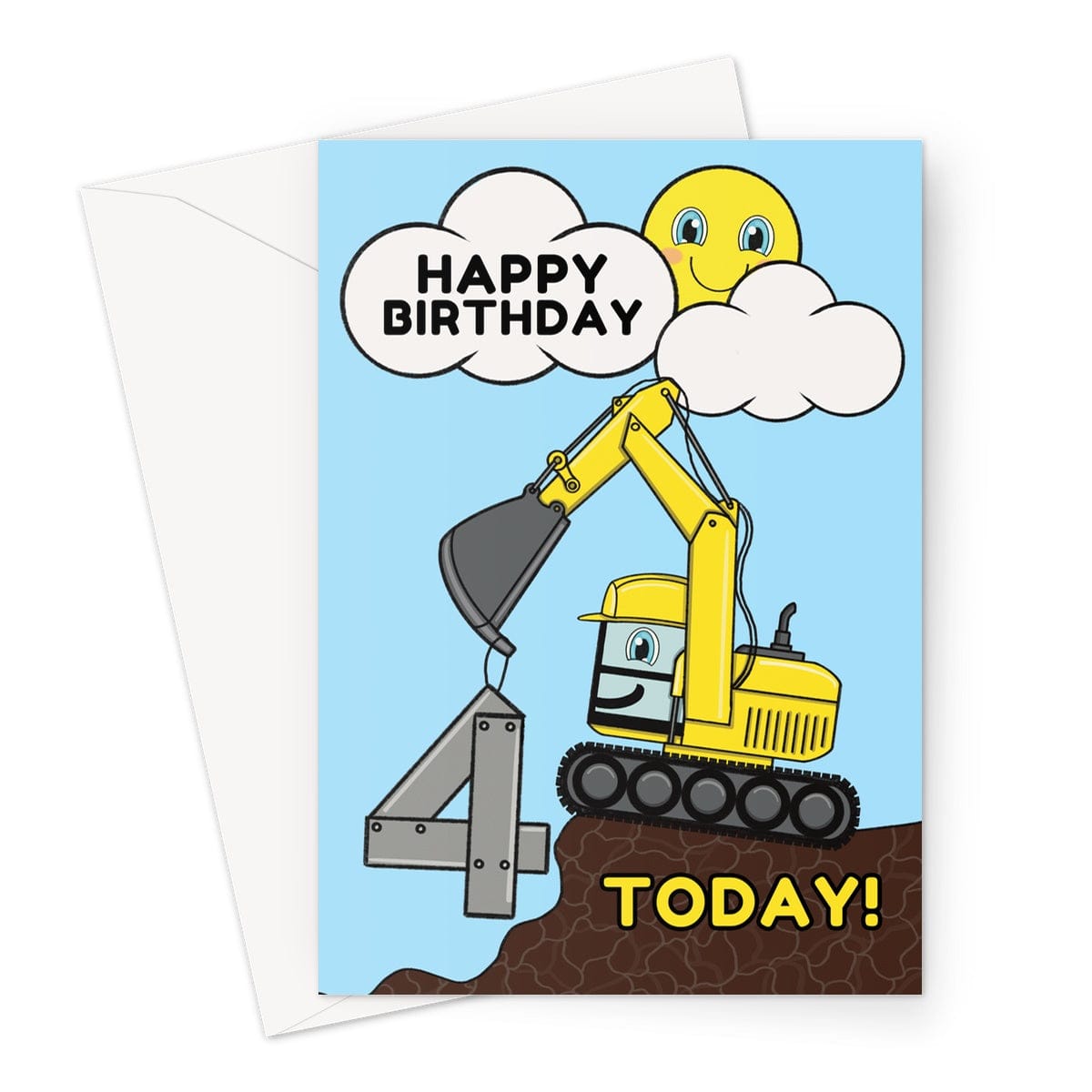 Digger themed birthday card age 4.